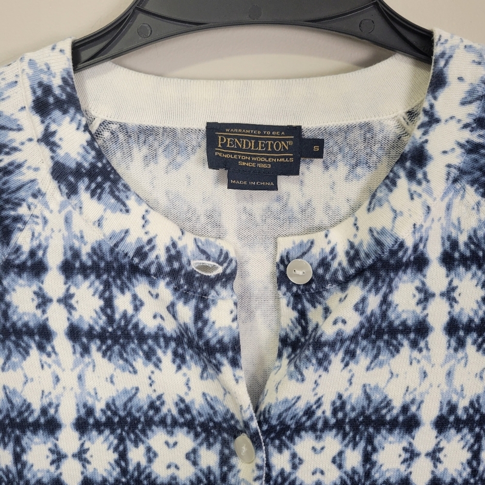 Pendleton Cardigan Sweater 100% Cotton Womens Small Blue White Button Front - Picture 4 of 8